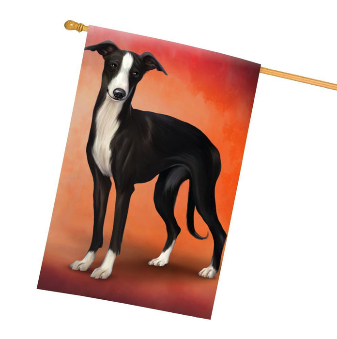 Whippet Black And White Dog All Weather House Flag