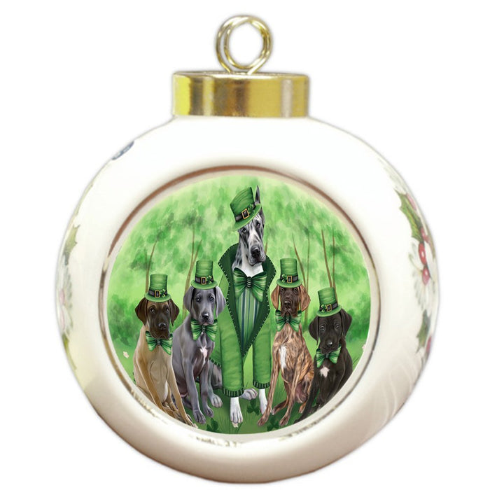 St. Patricks Day Irish Family Portrait Great Danes Dog Round Ball Christmas Ornament RBPOR48810