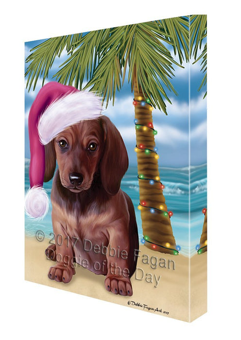 Summertime Happy Holidays Christmas Dachshunds Dog on Tropical Island Beach Canvas Wall Art