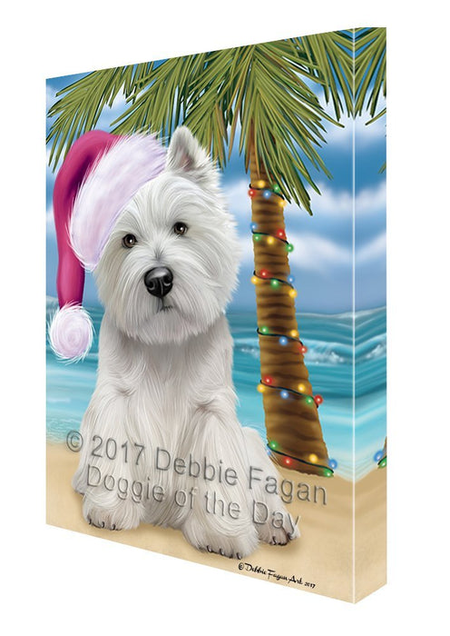 Summertime Happy Holidays Christmas West Highland White Terrier Dog on Tropical Island Beach Canvas Wall Art D127