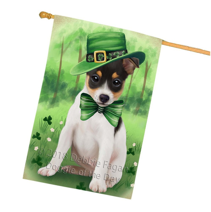 St. Patricks Day Irish Portrait Rat Terrier Dog House Flag FLG49206