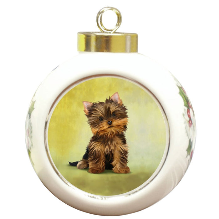 Yorkshire Terriers Dog Round Ceramic Christmas Ornament