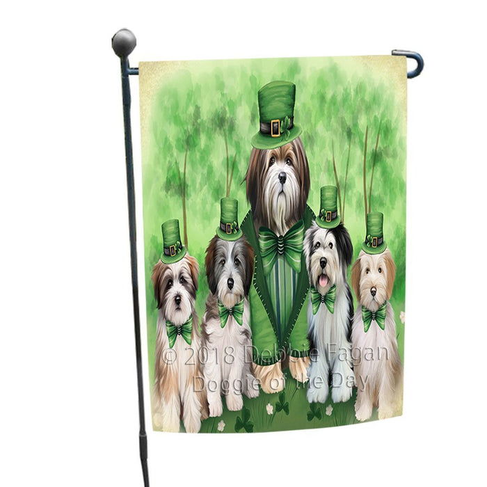 St. Patricks Day Irish Family Portrait Tibetan Terriers Dog Garden Flag GFLG49199