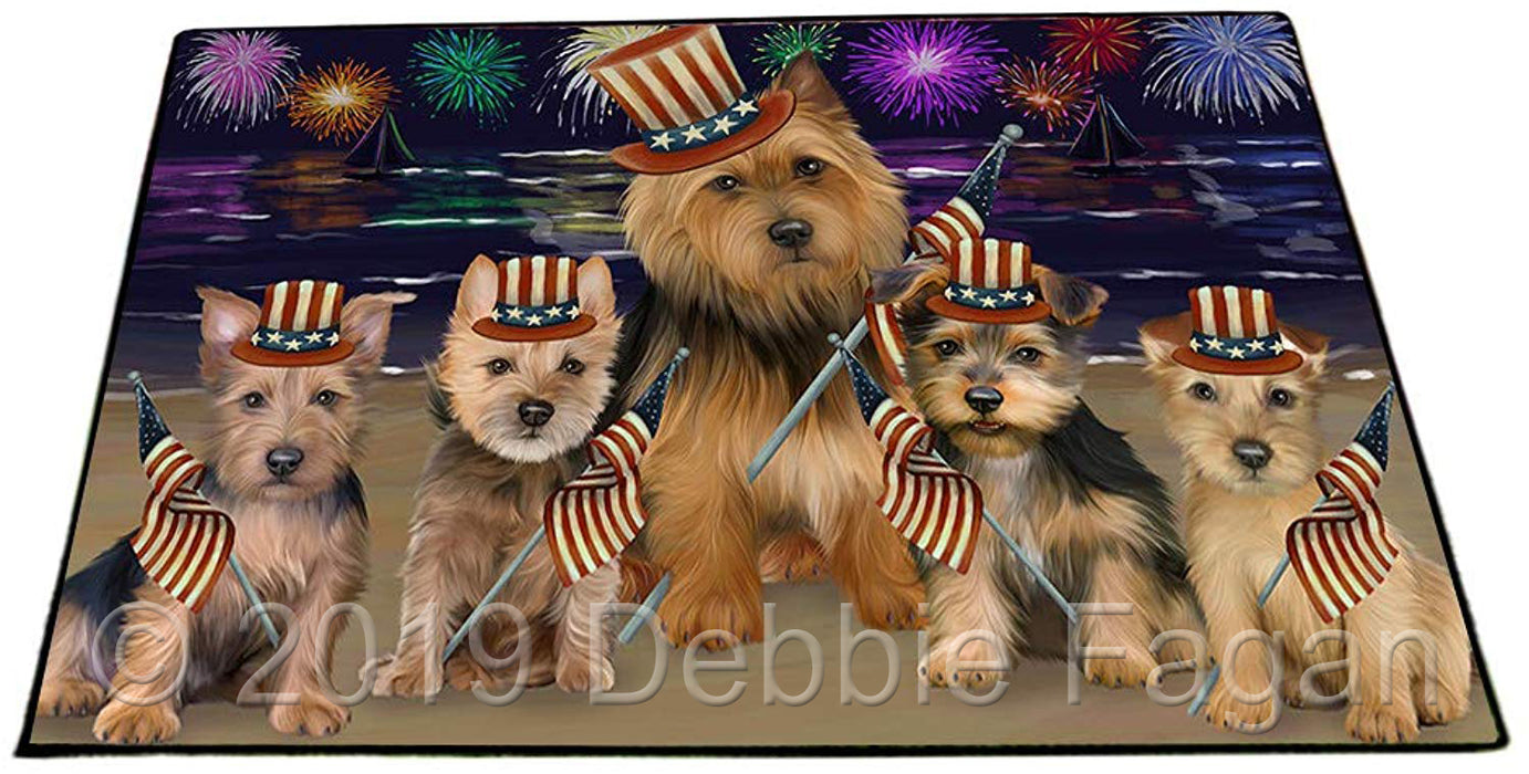 4th of July Independence Day Firework Australian Terriers Dog Floormat FLMS51426