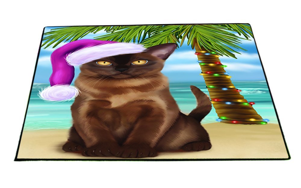 Summertime Happy Holidays Christmas Burmese Cat on Tropical Island Beach Indoor/Outdoor Floormat