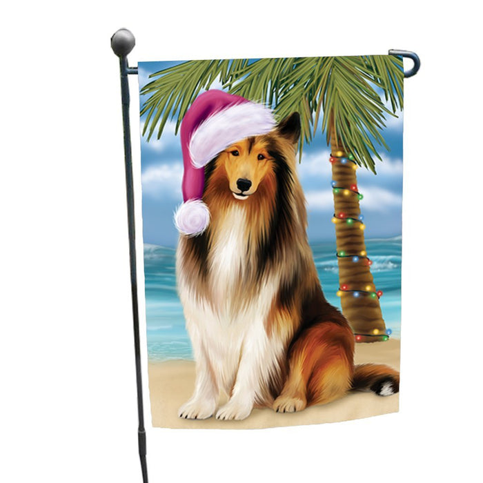 Summertime Christmas Happy Holidays Rough Collie Dog on Beach Garden Flag FLG331