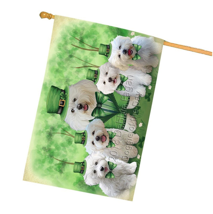 St. Patricks Day Irish Family Portrait Bichon Frises Dog House Flag FLG49166