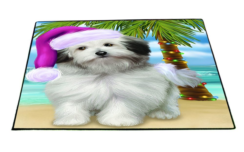 Summertime Happy Holidays Christmas Bolognese Dogs on Tropical Island Beach Indoor/Outdoor Floormat