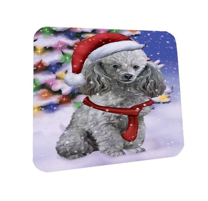 Winterland Wonderland Poodles Puppy Dog In Christmas Holiday Scenic Background Coasters Set of 4