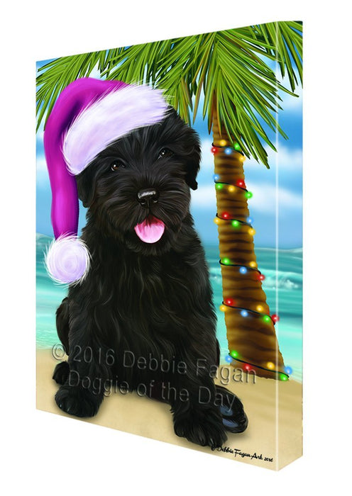 Summertime Happy Holidays Christmas Black Russian Terrier Dog on Tropical Island Beach Canvas Wall Art