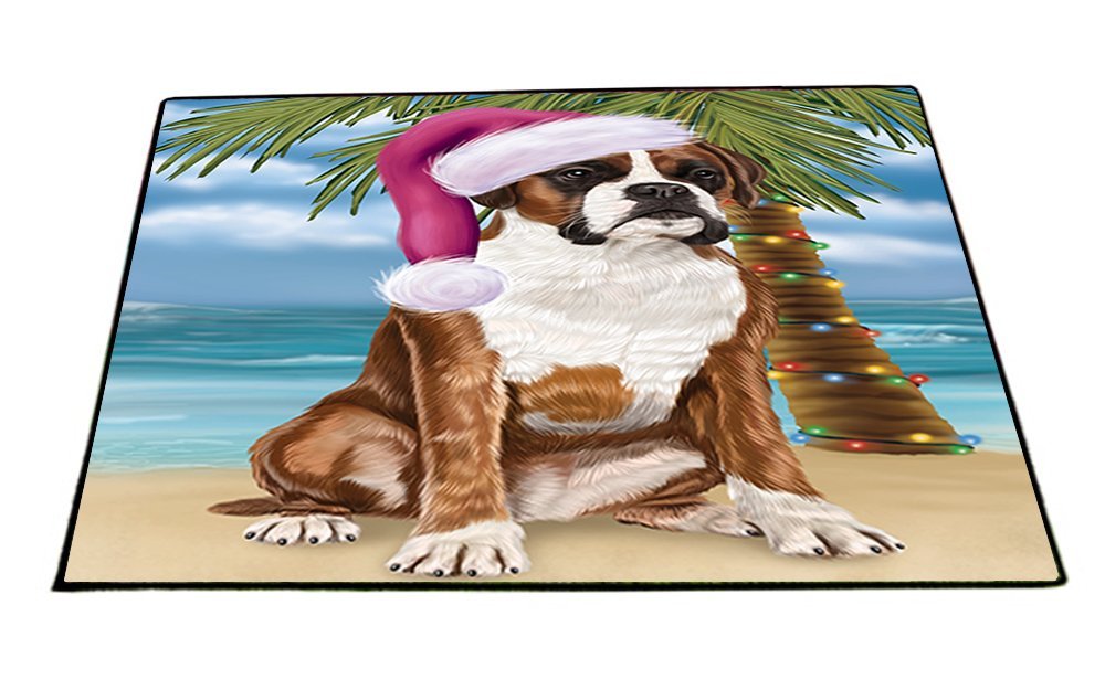 Summertime Happy Holidays Christmas Boxers Dog on Tropical Island Beach Indoor/Outdoor Floormat