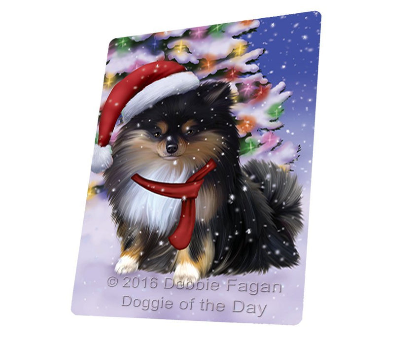 Winterland Wonderland Pomeranians Puppy Dog In Christmas Holiday Scenic Background Large Refrigerator / Dishwasher Magnet