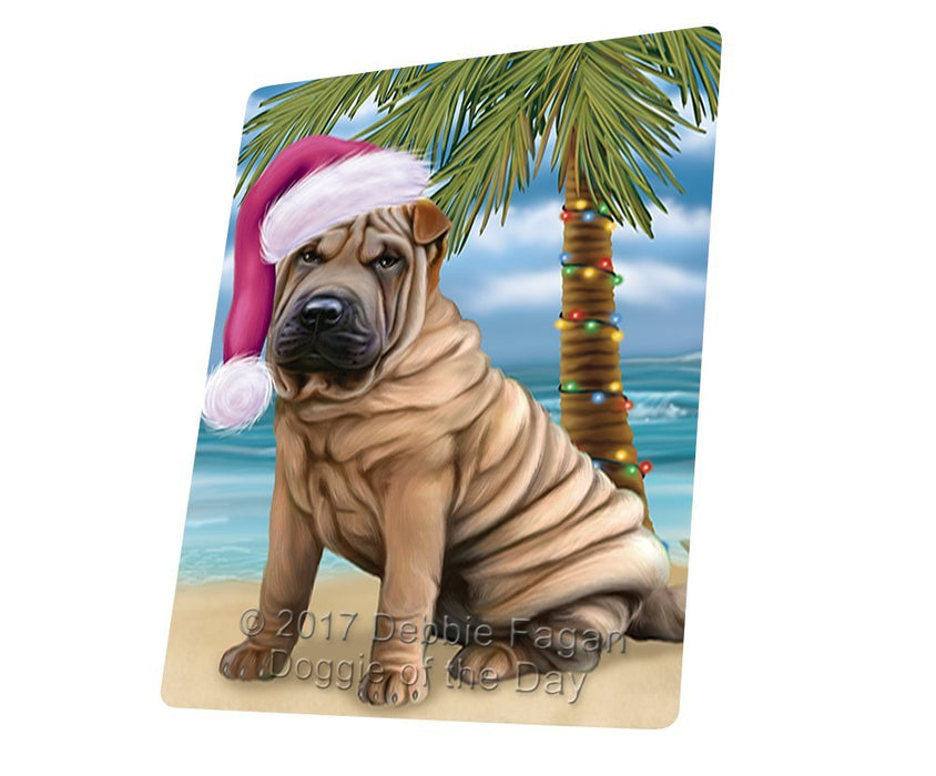Summertime Happy Holidays Christmas Shar Pei Dog on Tropical Island Beach Large Refrigerator / Dishwasher Magnet D203