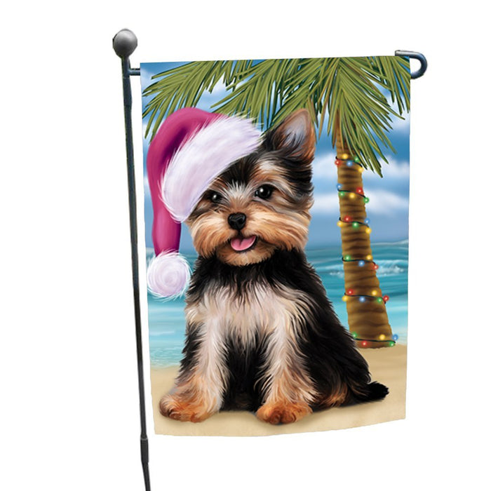 Summertime Christmas Happy Holidays Yorkshire Terrier Dog on Beach Garden Flag FLG347