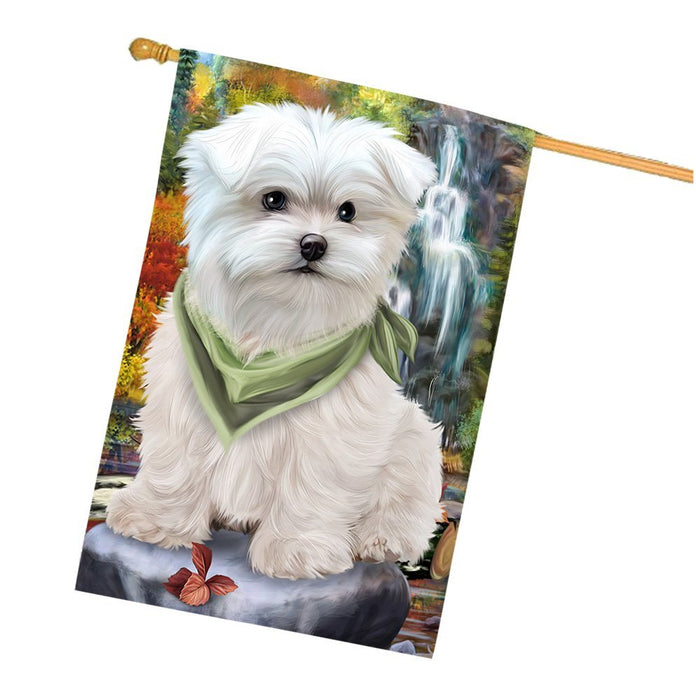 Scenic Waterfall Maltese Dog House Flag FLGA49421