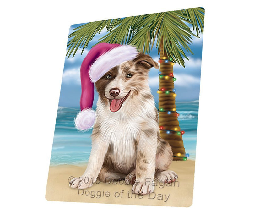 Summertime Happy Holidays Christmas Border Collie Dog on Tropical Island Beach Large Refrigerator / Dishwasher Magnet