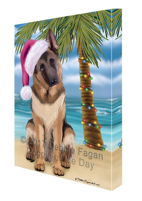 Summertime Happy Holidays Christmas German Shepherds Dog on Tropical Island Beach Canvas Wall Art D108
