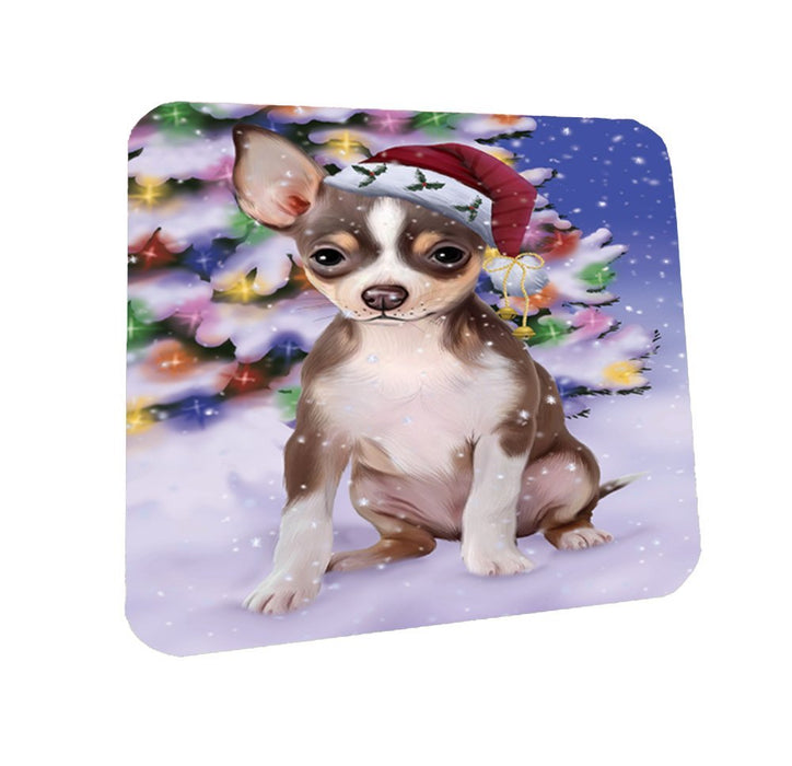 Winterland Wonderland Chihuahua Dog In Christmas Holiday Scenic Background Coasters Set of 4