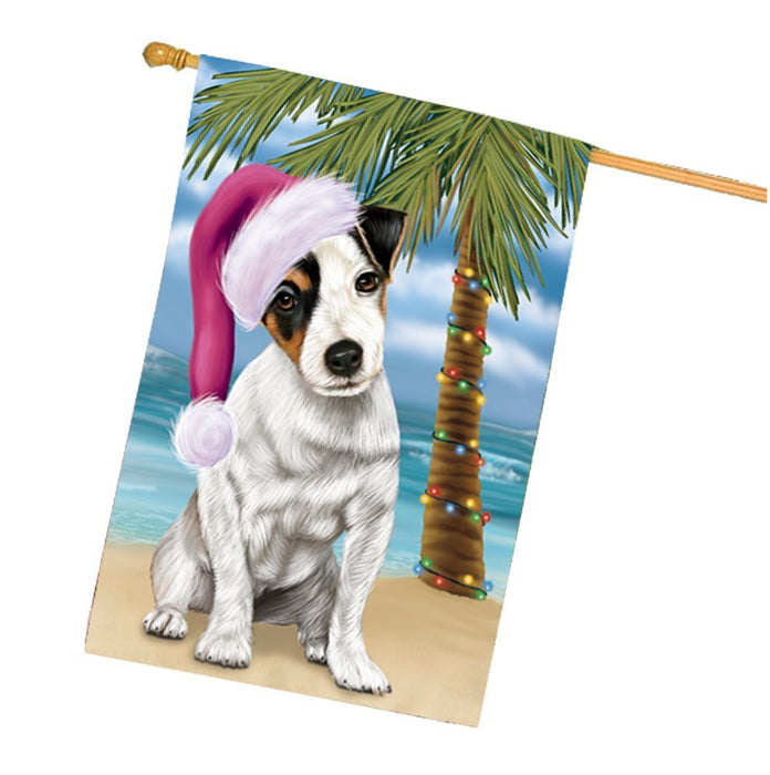 Summertime Happy Holidays Christmas Jack Russel Dog on Tropical Island Beach House Flag