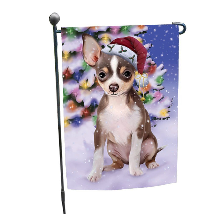 Winterland Wonderland Chihuahua Dog In Christmas Holiday Scenic Background Garden Flag