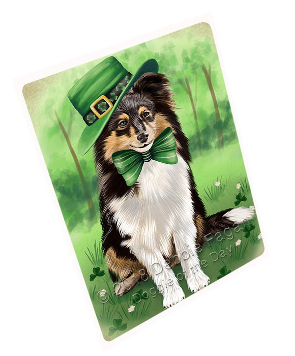 St. Patricks Day Irish Portrait Shetland Sheepdog Dog Tempered Cutting Board C51681