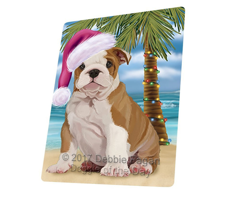 Summertime Happy Holidays Christmas Bulldog Puppy Dog on Tropical Island Beach Large Refrigerator / Dishwasher Magnet D116