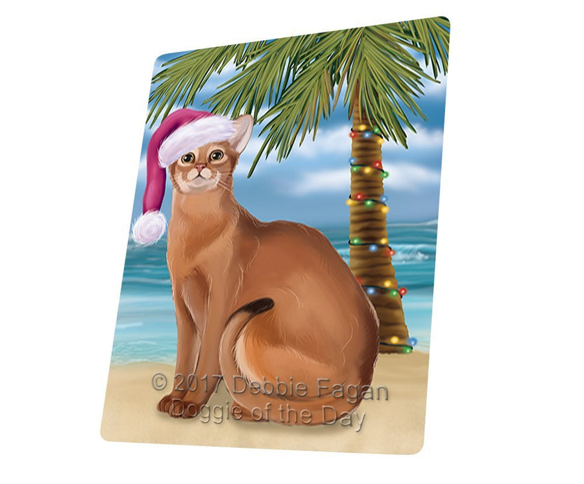 Summertime Happy Holidays Christmas Abyssinian Cat on Tropical Island Beach Large Refrigerator / Dishwasher Magnet D133