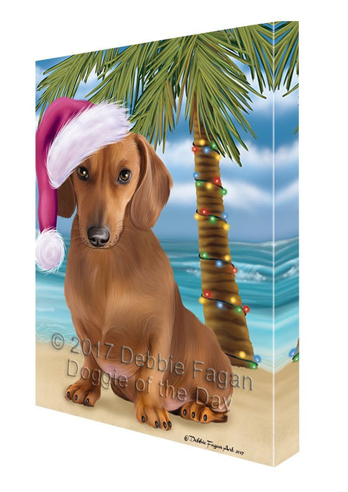 Summertime Happy Holidays Christmas Dachshund Dog on Tropical Island Beach Canvas Wall Art D106