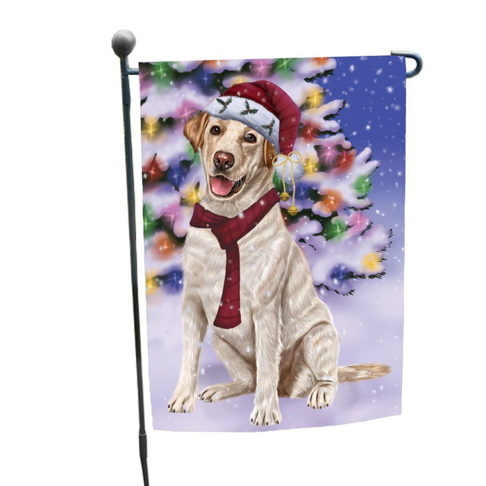 Winterland Wonderland Labrador Dog In Christmas Holiday Scenic Background Garden Flag