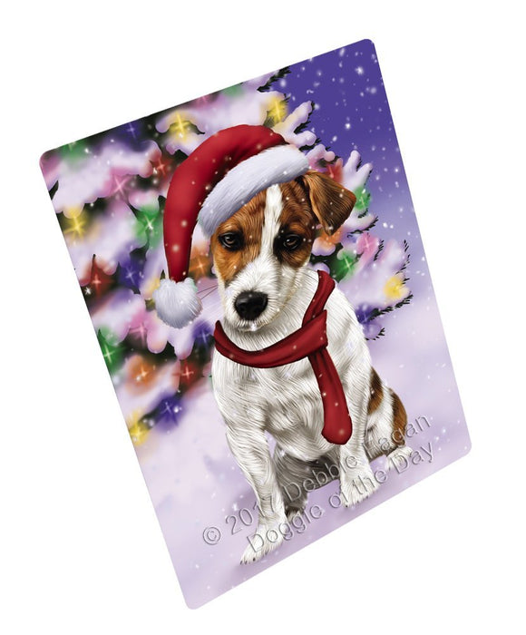 Winterland Wonderland Jack Russell Dog In Christmas Holiday Scenic Background Large Refrigerator / Dishwasher Magnet