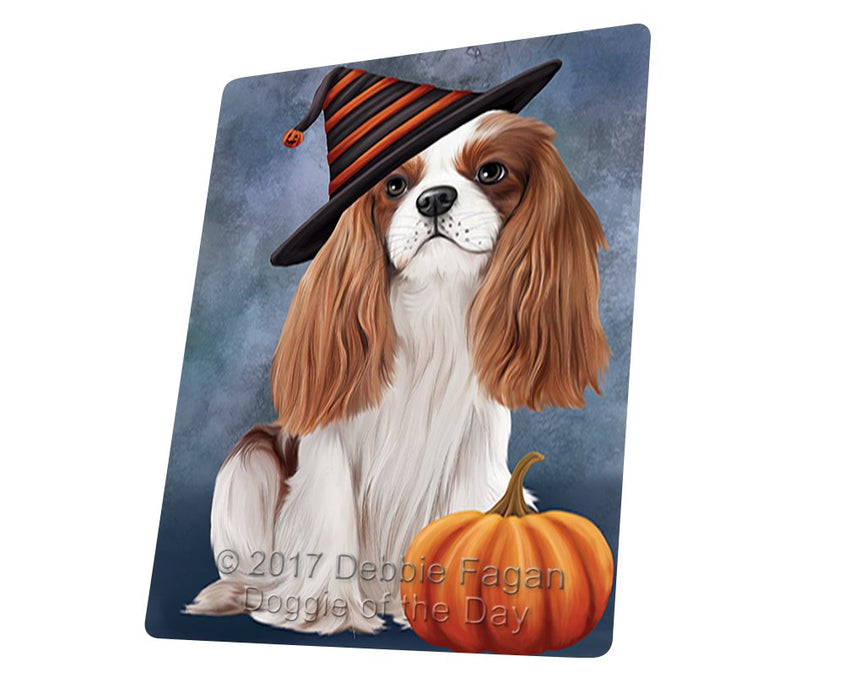 Happy Halloween Cavalier King Charles Spaniel Dog Wearing Witch Hat With Pumpkin Magnet Mini (3.5" x 2")