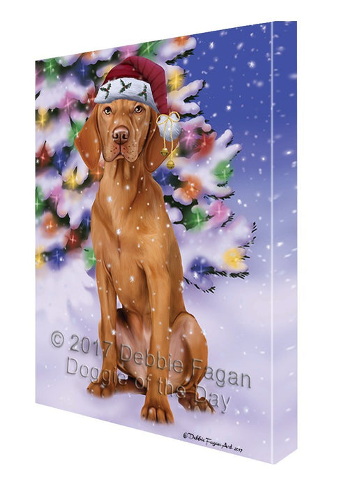 Winterland Wonderland Vizsla Dog In Christmas Holiday Scenic Background Canvas Wall Art