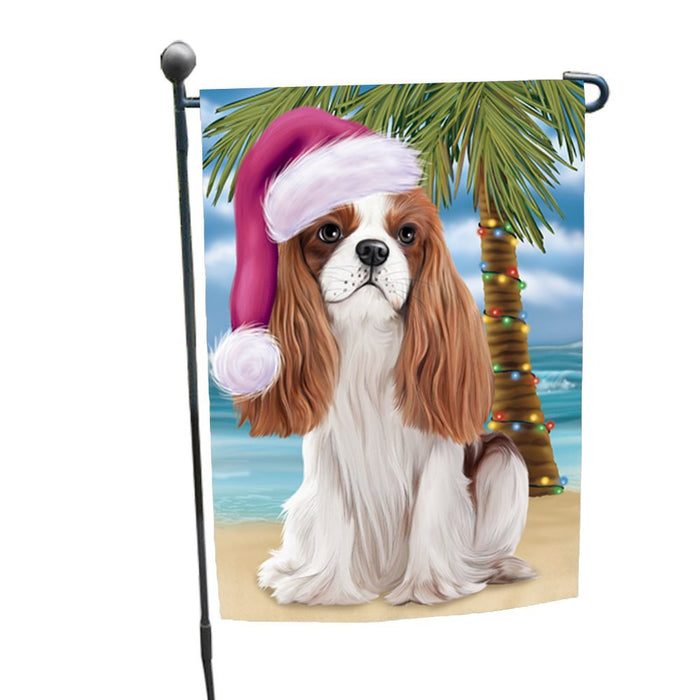 Summertime Happy Holidays Christmas Cavalier King Charles Spaniel Dog on Tropical Island Beach Garden Flag