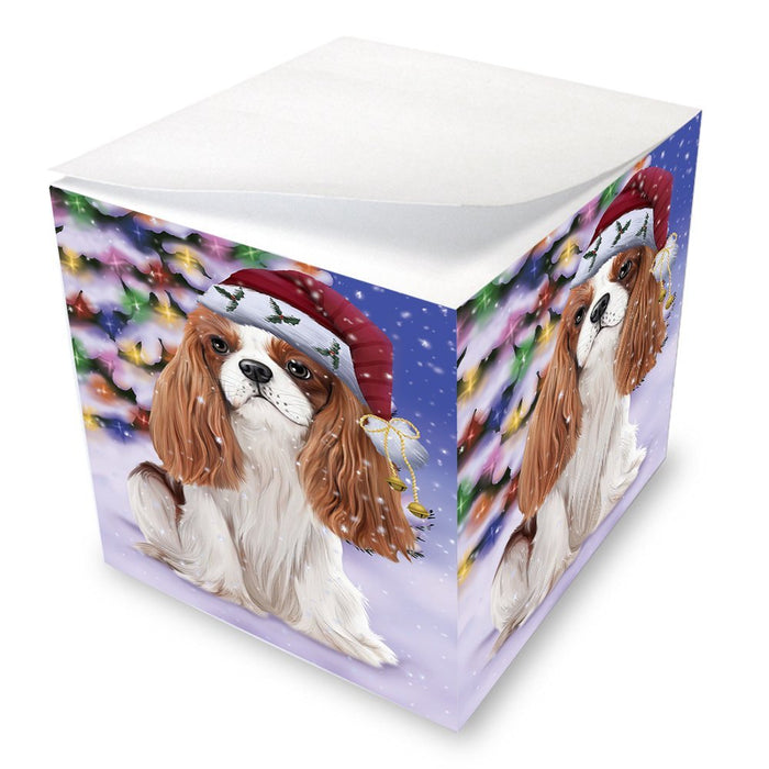 Winterland Wonderland Cavalier King Charles Spaniel Dog In Christmas Holiday Scenic Background Note Cube D589