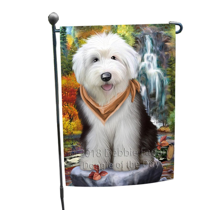 Scenic Waterfall Old English Sheepdog Garden Flag GFLG49288