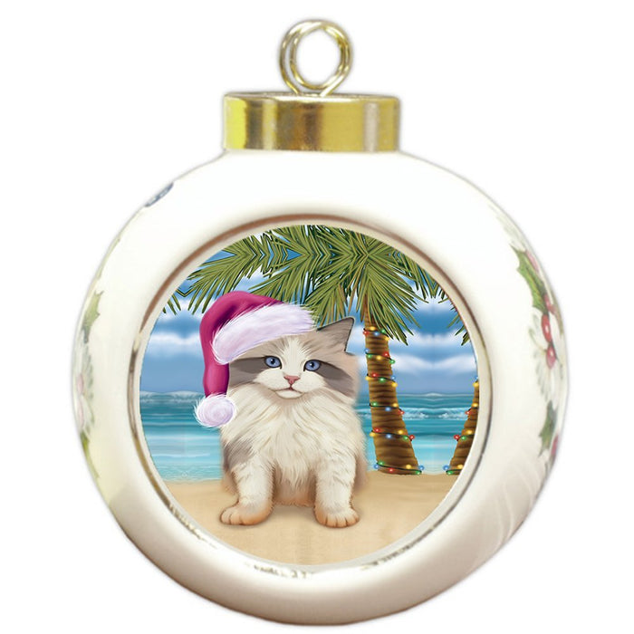 Summertime Ragdoll Kitten on Beach Christmas Round Ball Ornament POR1220