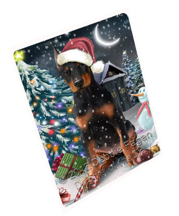 Have A Holly Jolly Christmas Doberman Pinscher Dog In Holiday Background Magnet Mini (3.5" x 2") D028