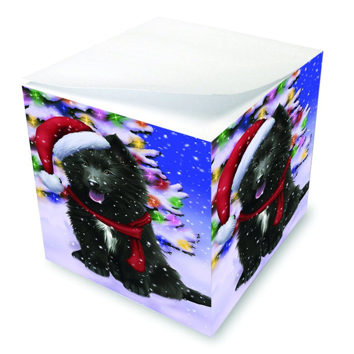 Winterland Wonderland Belgian Shepherds Dog In Christmas Holiday Scenic Background Note Cube D640