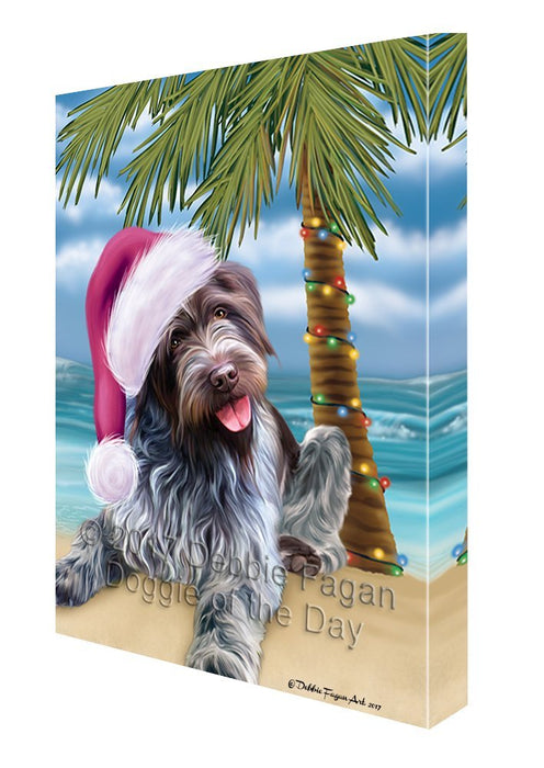 Summertime Happy Holidays Christmas Wirehaired Pointing Griffon Dog on Tropical Island Beach Canvas Wall Art D131
