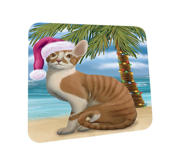 Summertime Cornish Rex Cat on Beach Christmas Coasters CST497 (Set of 4)