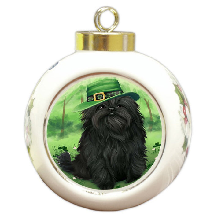 St. Patricks Day Irish Portrait Affenpinscher Dog Round Ball Christmas Ornament RBPOR48443
