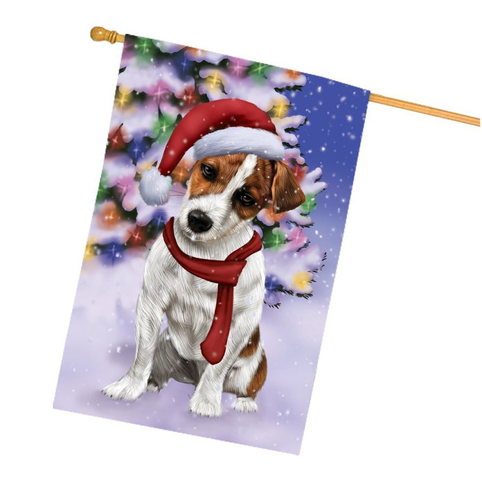Winterland Wonderland Jack Russel Dog In Christmas Holiday Scenic Background House Flag