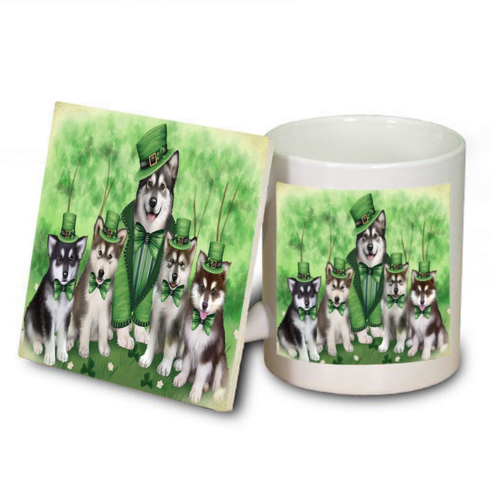St. Patricks Day Irish Family Portrait Alaskan Malamute Dogs Mug and Coaster Set MUC48542