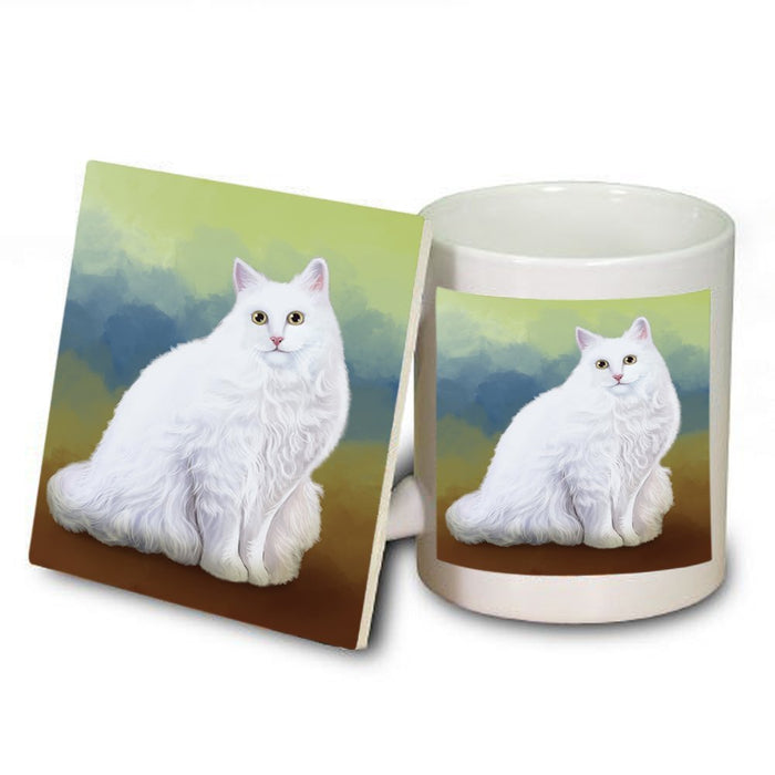 Turkish Angora Cat Mug and Coaster Set