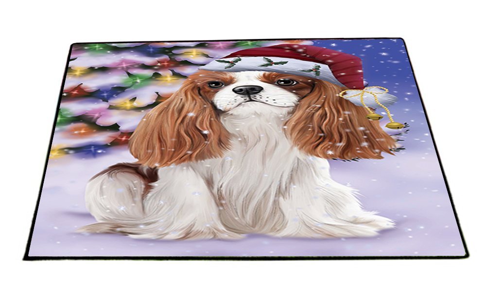Winterland Wonderland Cavalier King Charles Spaniel Dog In Christmas Holiday Scenic Background Indoor/Outdoor Floormat