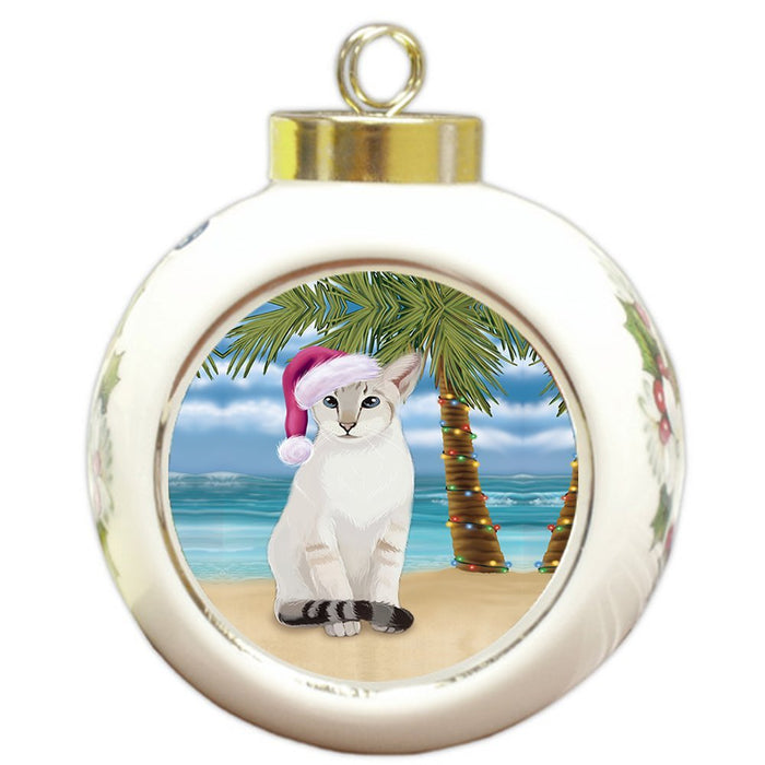 Summertime Siamese Cat on Beach Christmas Round Ball Ornament POR1153