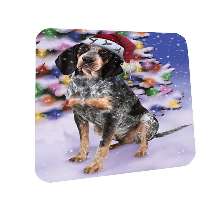 Winterland Wonderland Bluetick Coonhound Dog In Christmas Holiday Scenic Background Coasters Set of 4