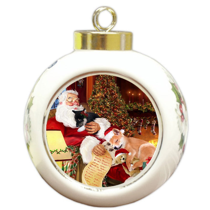 Shiba Inu Dog and Puppies Sleeping with Santa Round Ball Christmas Ornament D453