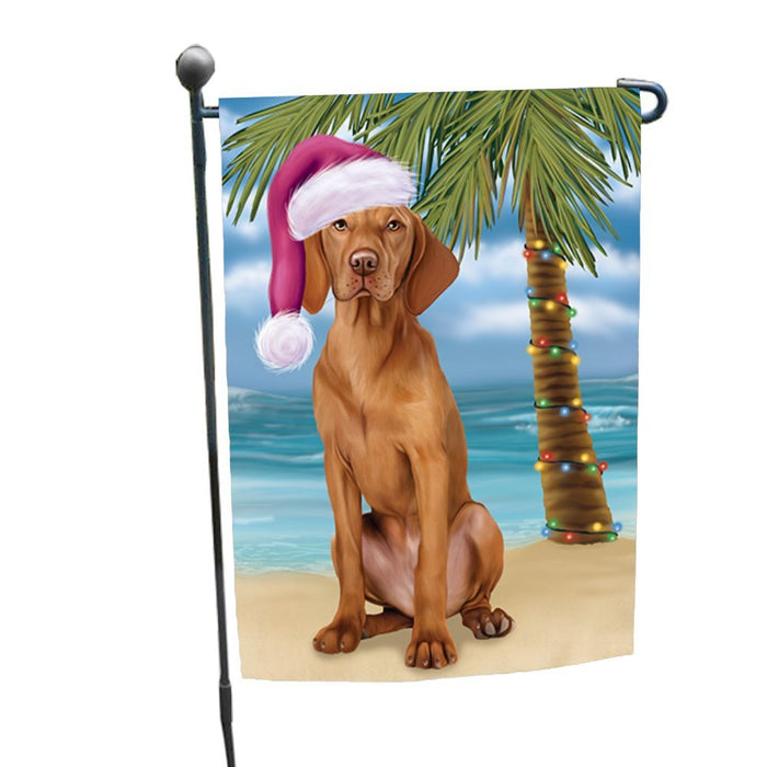 Summertime Happy Holidays Christmas Vizsla Dog on Tropical Island Beach Garden Flag
