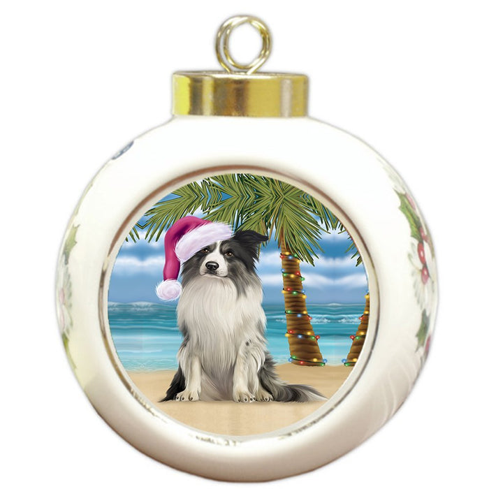 Summertime Border Collie Dog on Beach Christmas Round Ball Ornament POR1067